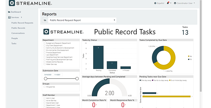 Streamline dashboard for managing records requests.